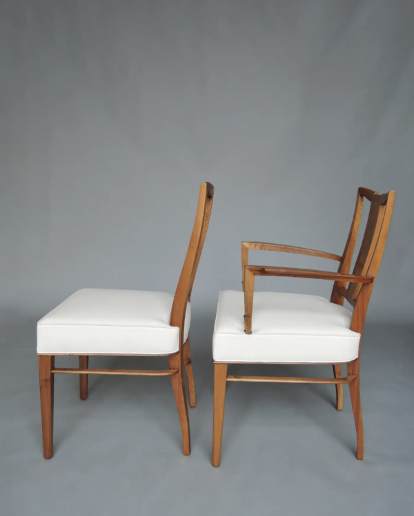 Set of 8 Fine French Art Deco Walnut Chairs by Dominique (6 Side and 2 Arm) - Image 6